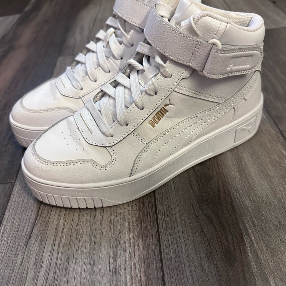 Puma White and Gold High-Top Sneakers